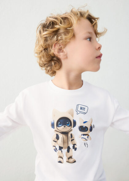 Camiseta m/l robot - Nata